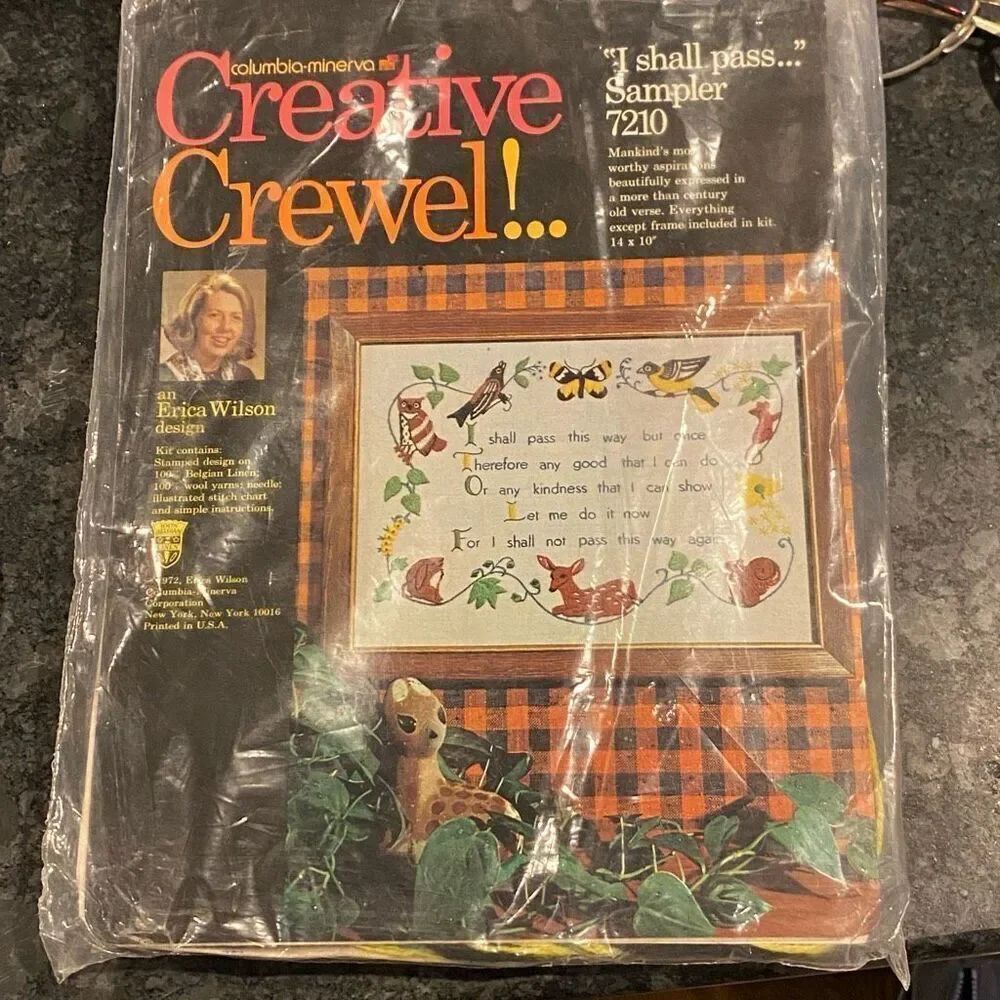 ERICA WILSON Crewel Kit "I Shall Pass" 1972 Open Package #7210